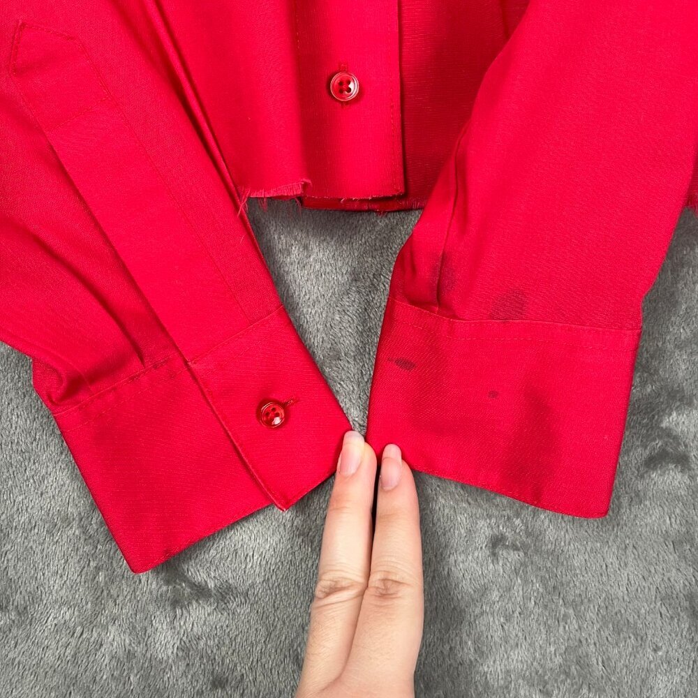 Foxcroft Cropped Button Up Shirt Women's 4 Red Raw Hem Party Academia Preppy - Picture 9 of 11